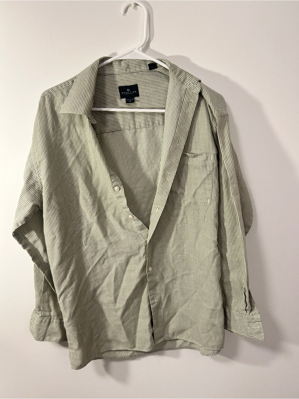 Reaction Kenneth Cole Light Green and White Pinstripe Men's Shirt